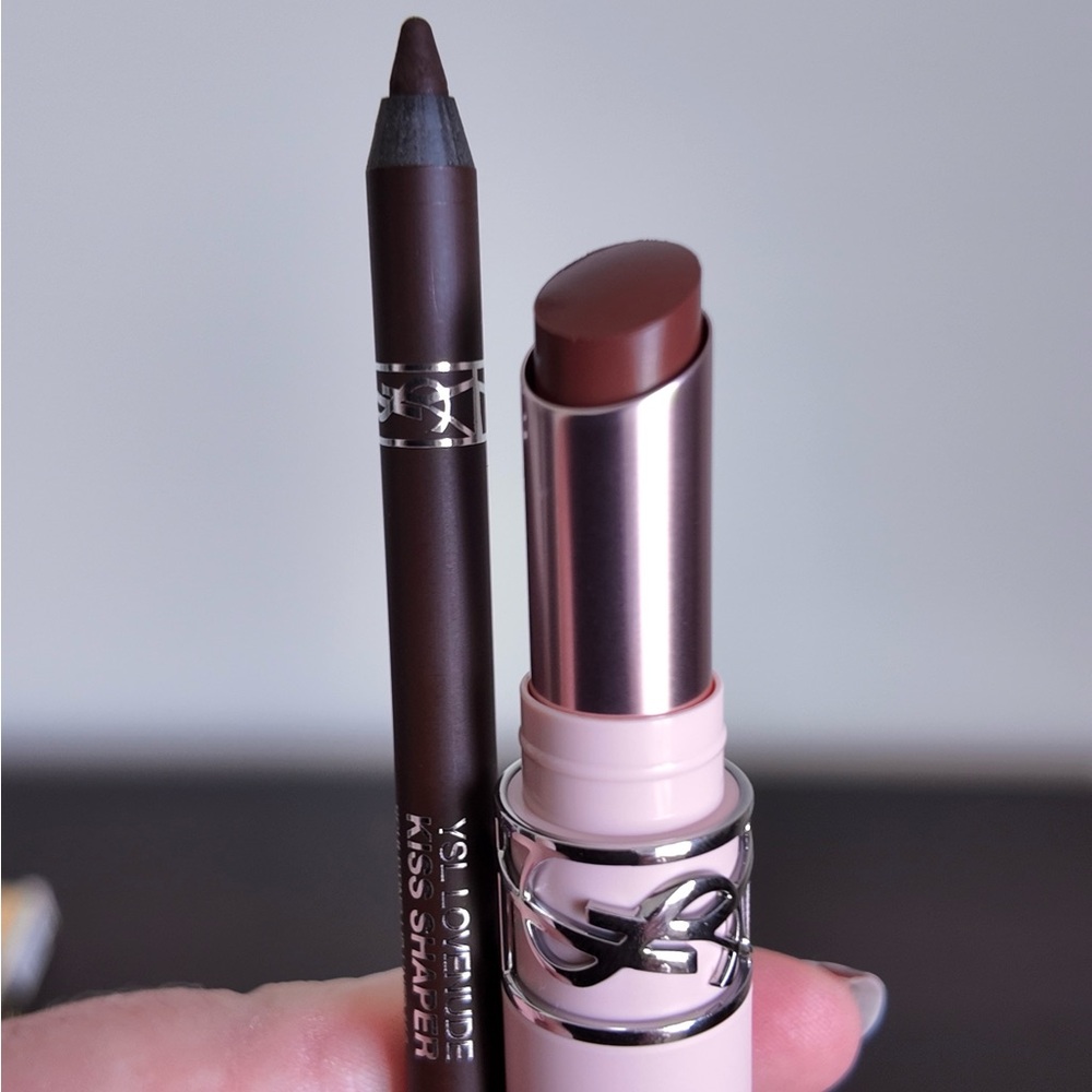 YSL Lip Blusher Lipstick Balm #9 & Kiss Shaper Lip Liner #110  Duo Set NEW